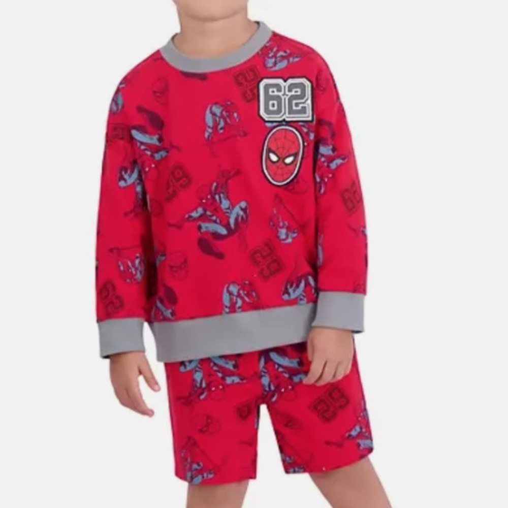 NWT 18mo Spider Man pullover shweatshirt with shorts set, super hero